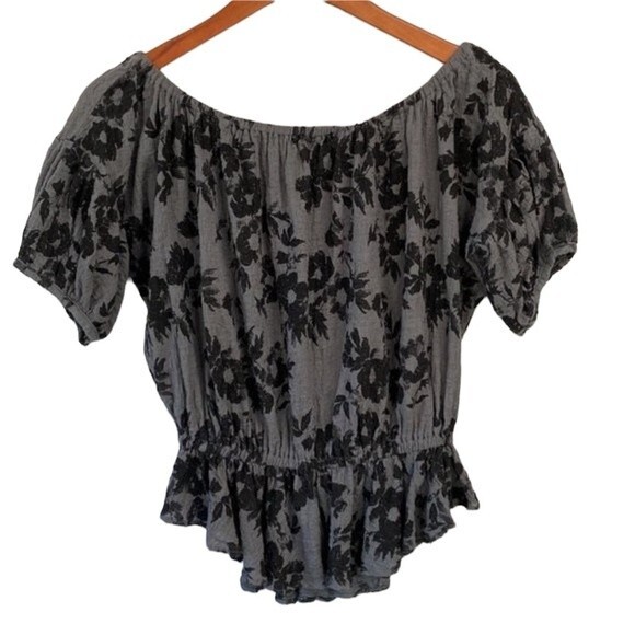 Free People Shades Of Cool Floral Ruffle Off The Shoulder Top Short Sleeves - Picture 7 of 14